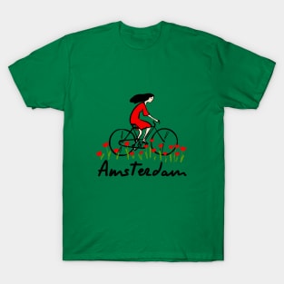 Girl in bike on a tulip field | Amsterdam T-Shirt